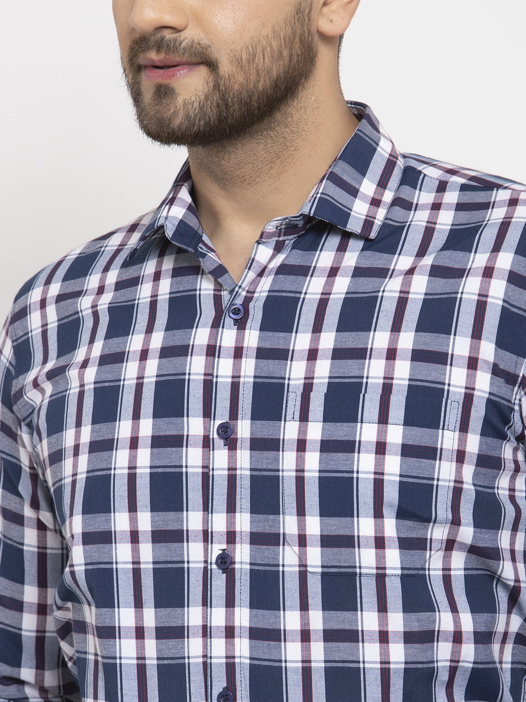 Jainish Navy Men's Cotton Checked Formal Shirt's ( SF 764Navy ) - Distacart
