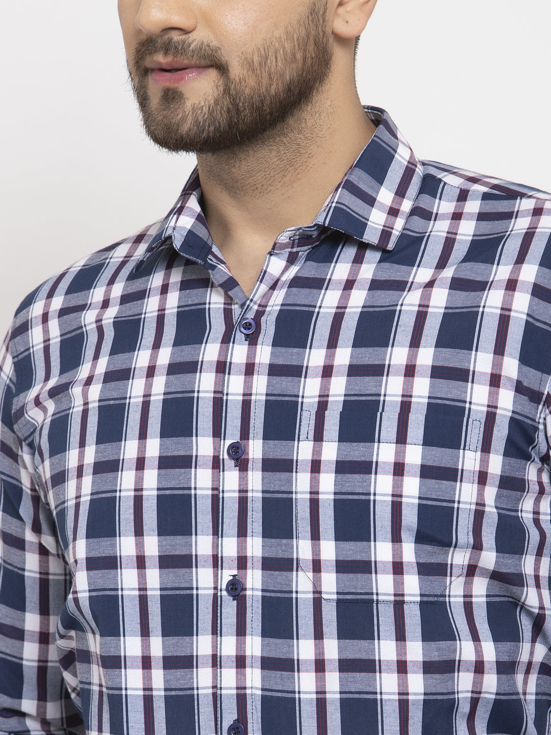 Jainish Navy Men's Cotton Checked Formal Shirt's ( SF 764Navy ) - Distacart