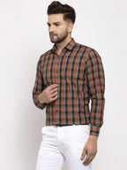 Jainish Orange Men's Cotton Checked Formal Shirt's ( SF 764Orange ) - Distacart