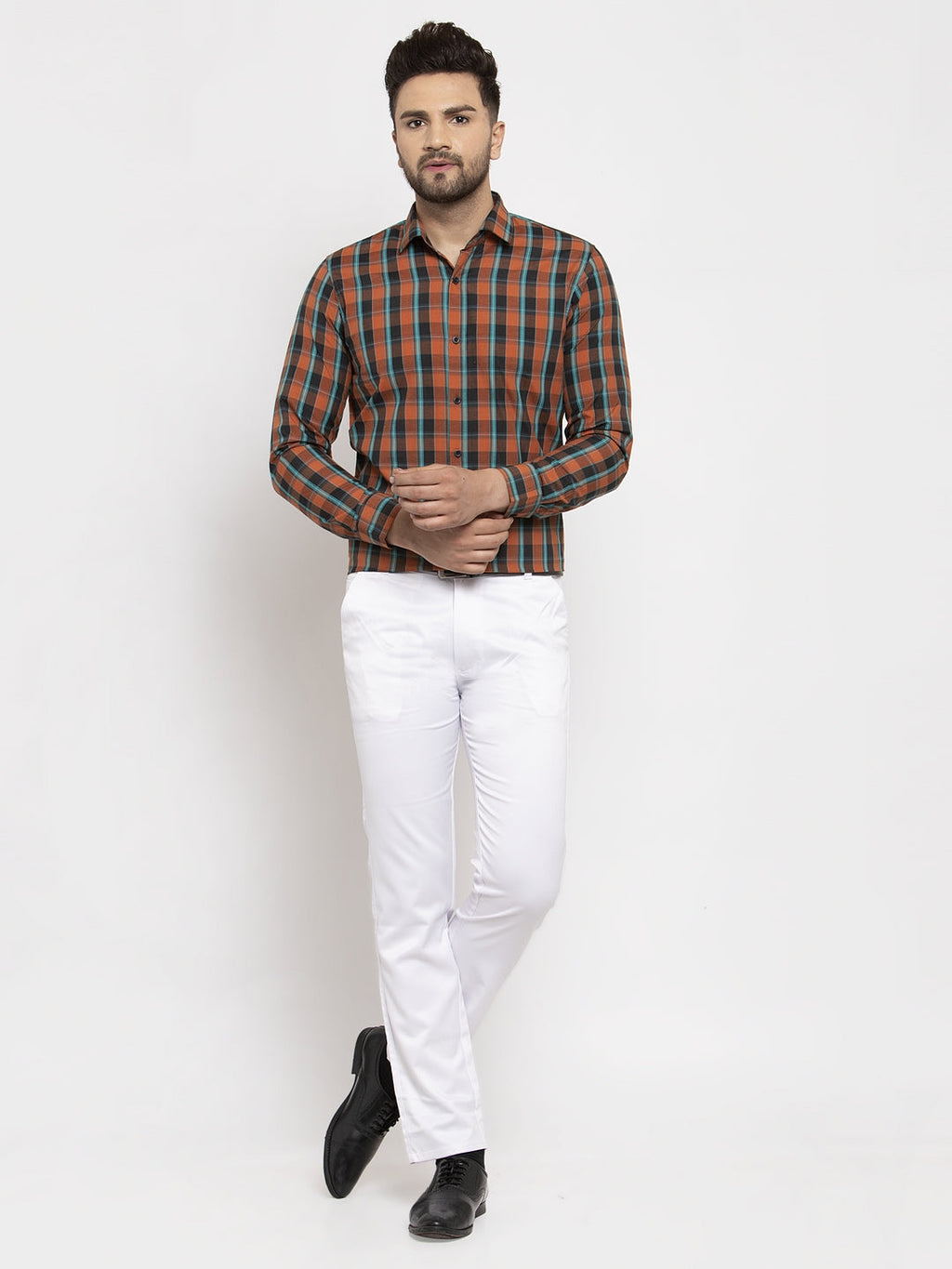 Jainish Orange Men's Cotton Checked Formal Shirt's ( SF 764Orange ) - Distacart