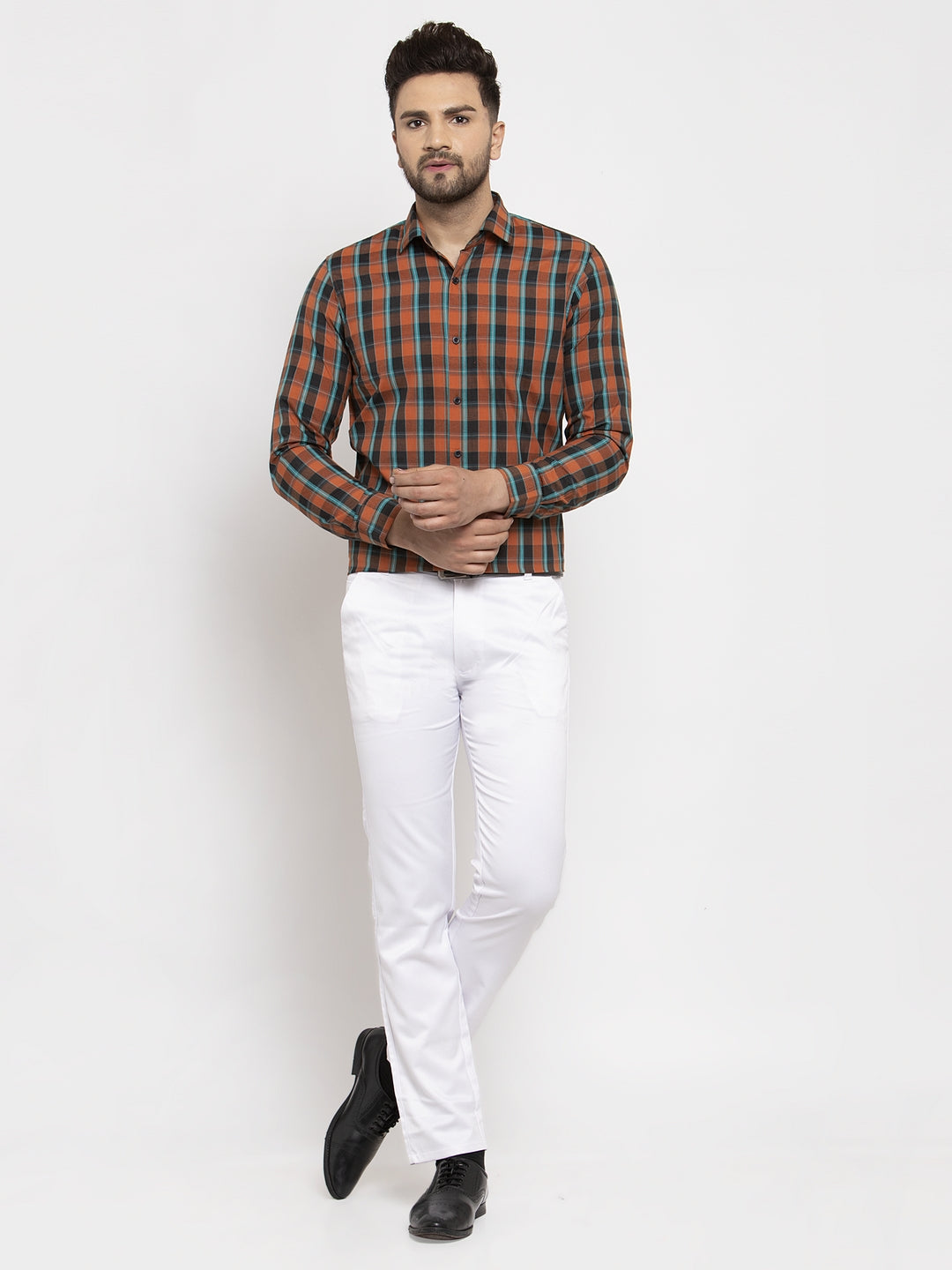 Jainish Orange Men's Cotton Checked Formal Shirt's ( SF 764Orange ) - Distacart