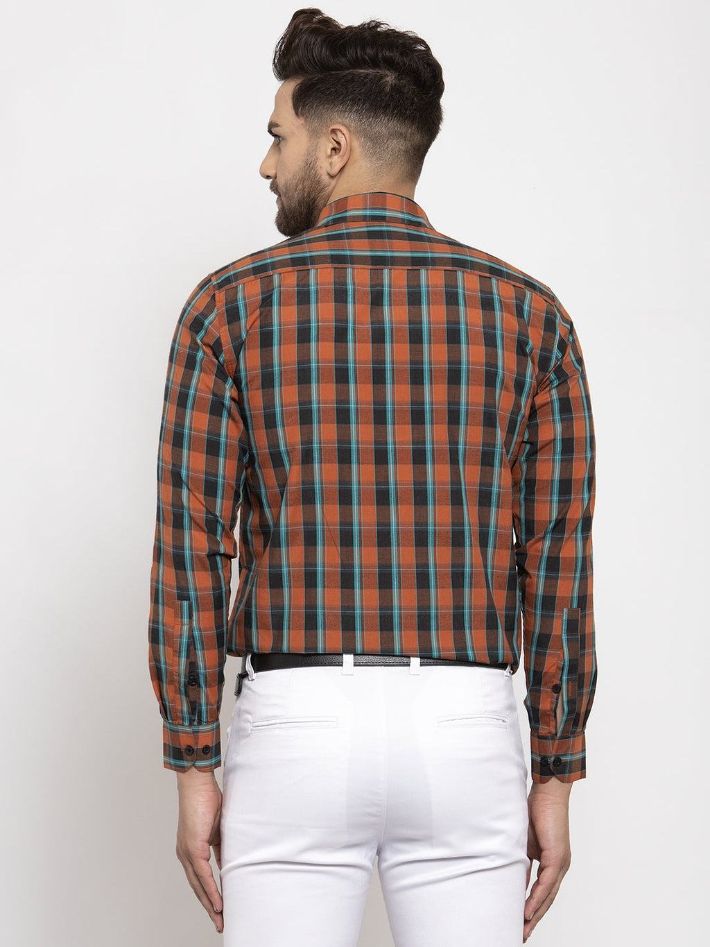 Jainish Orange Men's Cotton Checked Formal Shirt's ( SF 764Orange ) - Distacart