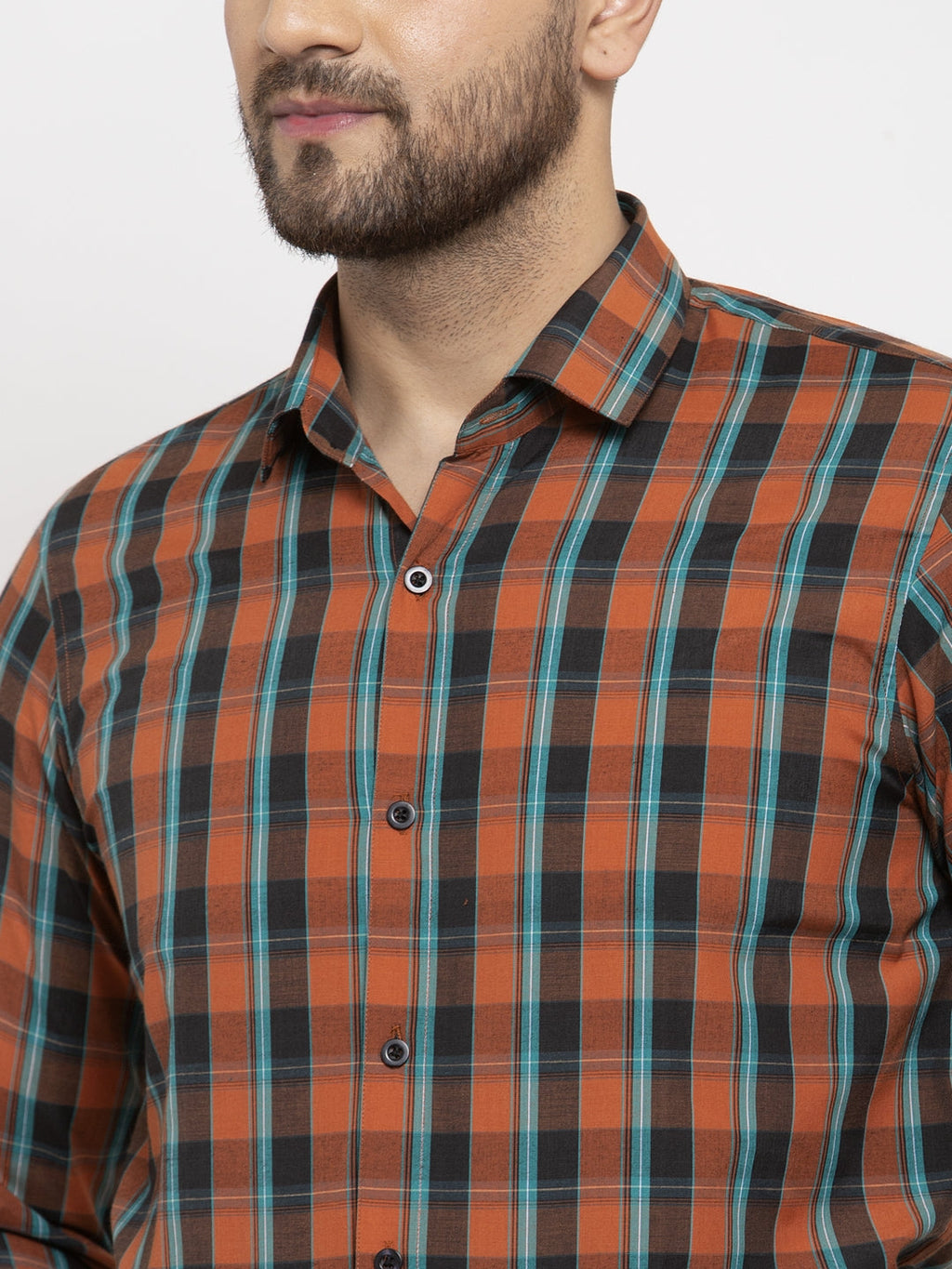 Jainish Orange Men's Cotton Checked Formal Shirt's ( SF 764Orange ) - Distacart