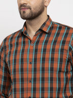 Jainish Orange Men's Cotton Checked Formal Shirt's ( SF 764Orange ) - Distacart