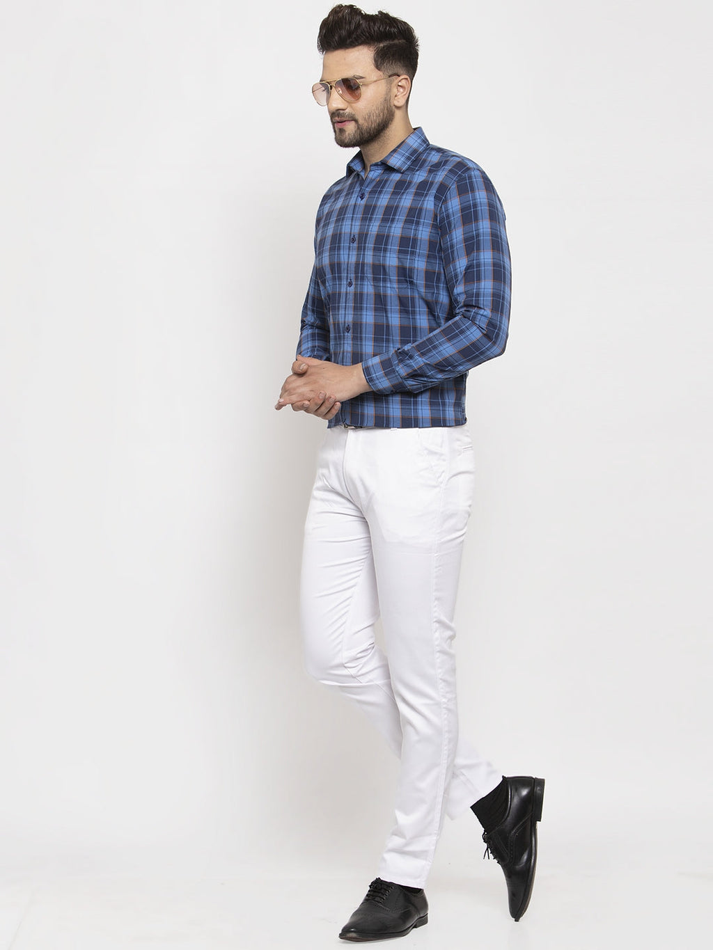 Jainish Blue Men's Cotton Checked Formal Shirt's ( SF 764Royal-Blue ) - Distacart