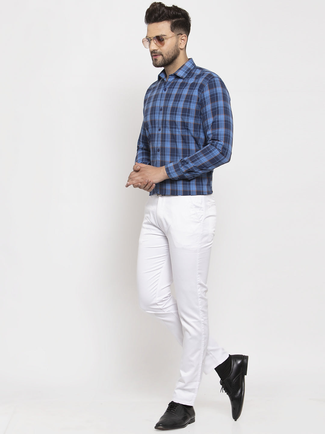 Jainish Blue Men's Cotton Checked Formal Shirt's ( SF 764Royal-Blue ) - Distacart