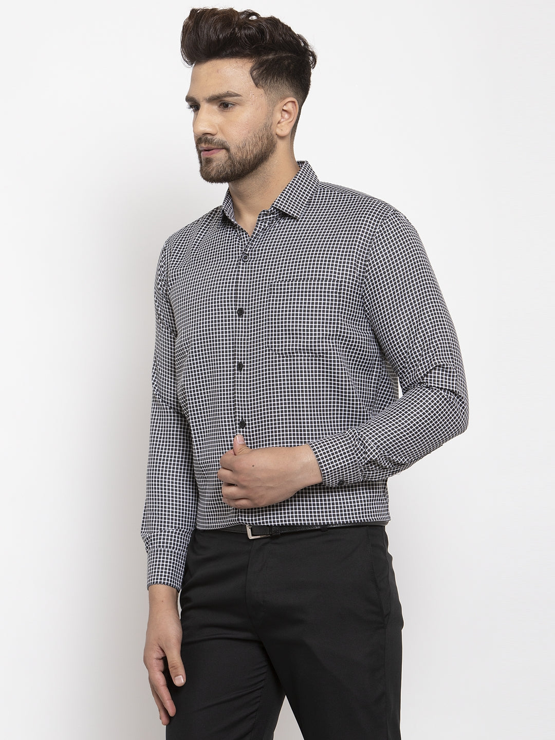 Jainish Black Men's Cotton Checked Formal Shirt's ( SF 765Black ) - Distacart