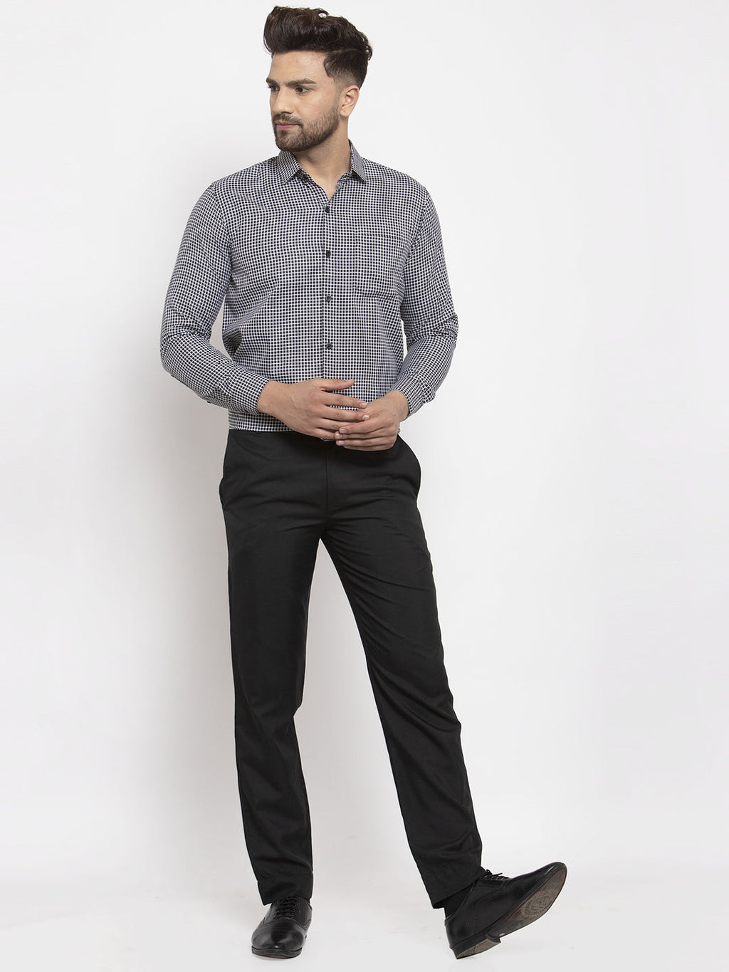 Jainish Black Men's Cotton Checked Formal Shirt's ( SF 765Black ) - Distacart