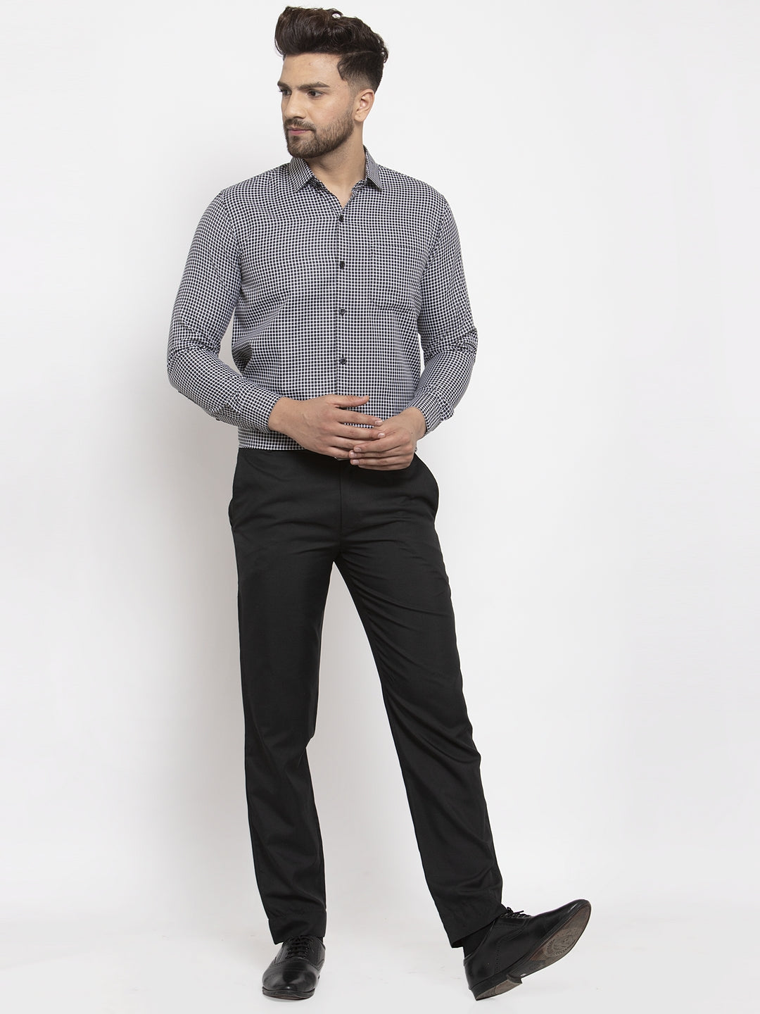 Jainish Black Men's Cotton Checked Formal Shirt's ( SF 765Black ) - Distacart