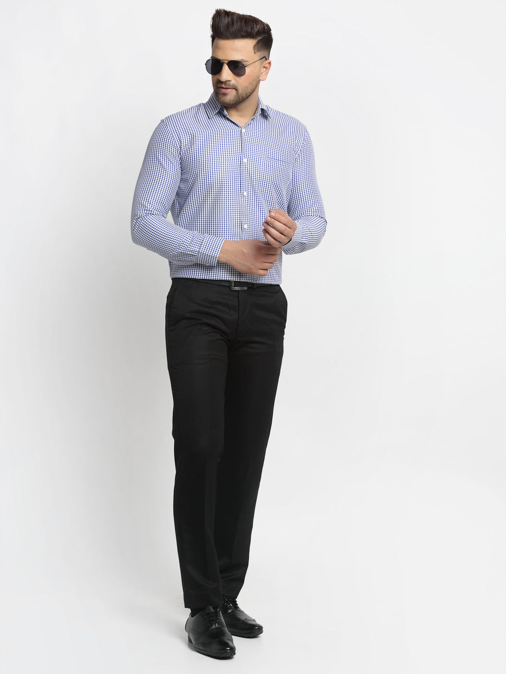 Jainish Blue Men's Cotton Checked Formal Shirt's ( SF 765Blue ) - Distacart