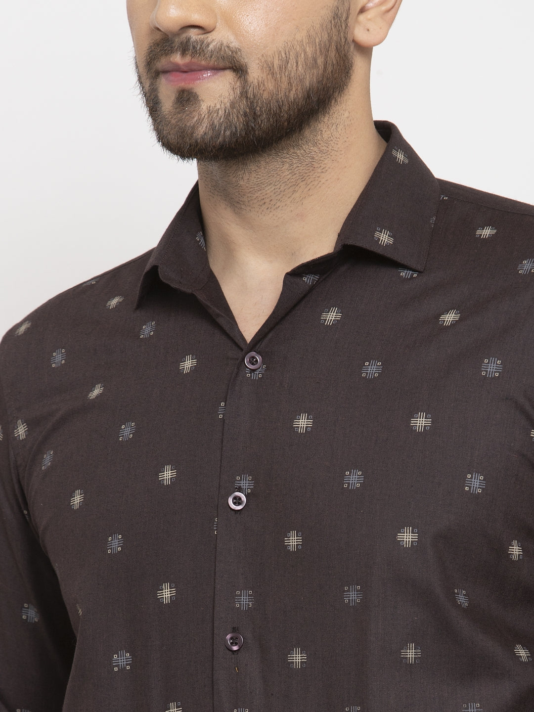 Jainish Brown Men's Cotton Printed Formal Shirt's ( SF 766Black ) - Distacart