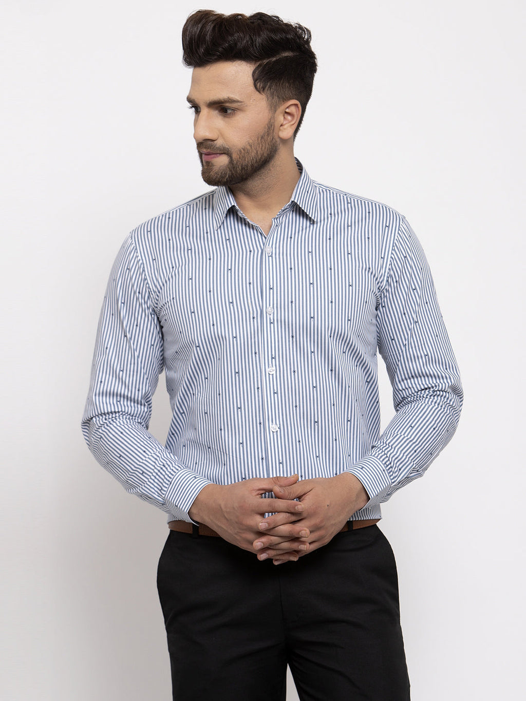 Jainish Grey Men's Cotton Striped Formal Shirt's ( SF 769Light-Grey ) - Distacart