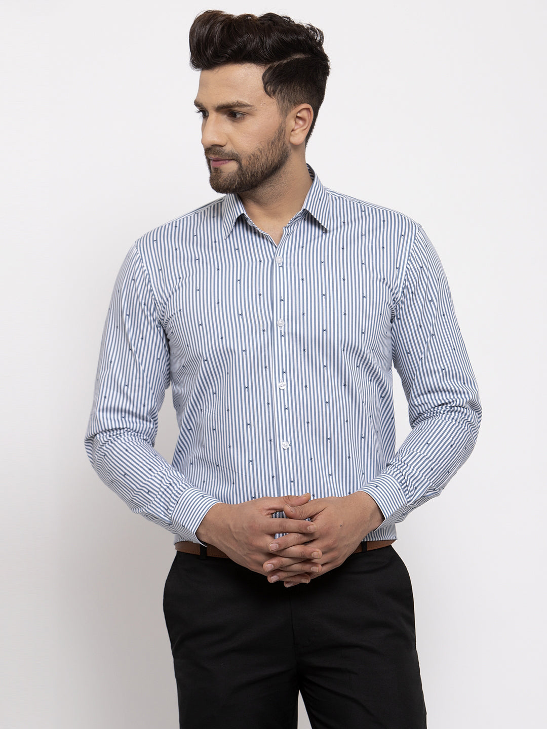 Jainish Grey Men's Cotton Striped Formal Shirt's ( SF 769Light-Grey ) - Distacart
