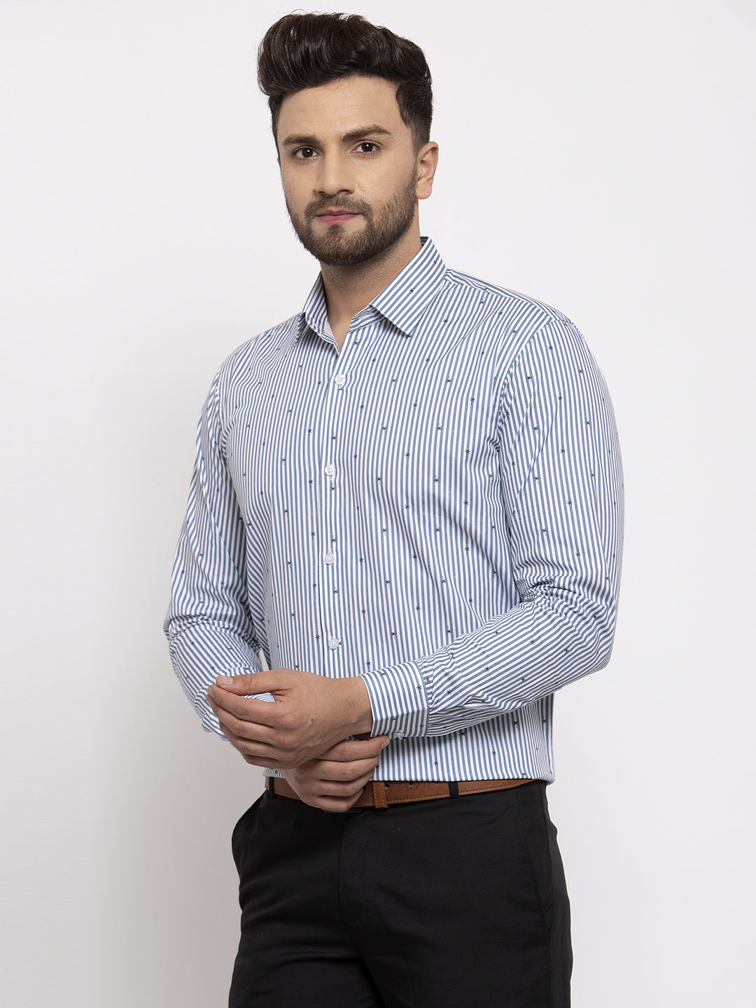 Jainish Grey Men's Cotton Striped Formal Shirt's ( SF 769Light-Grey ) - Distacart