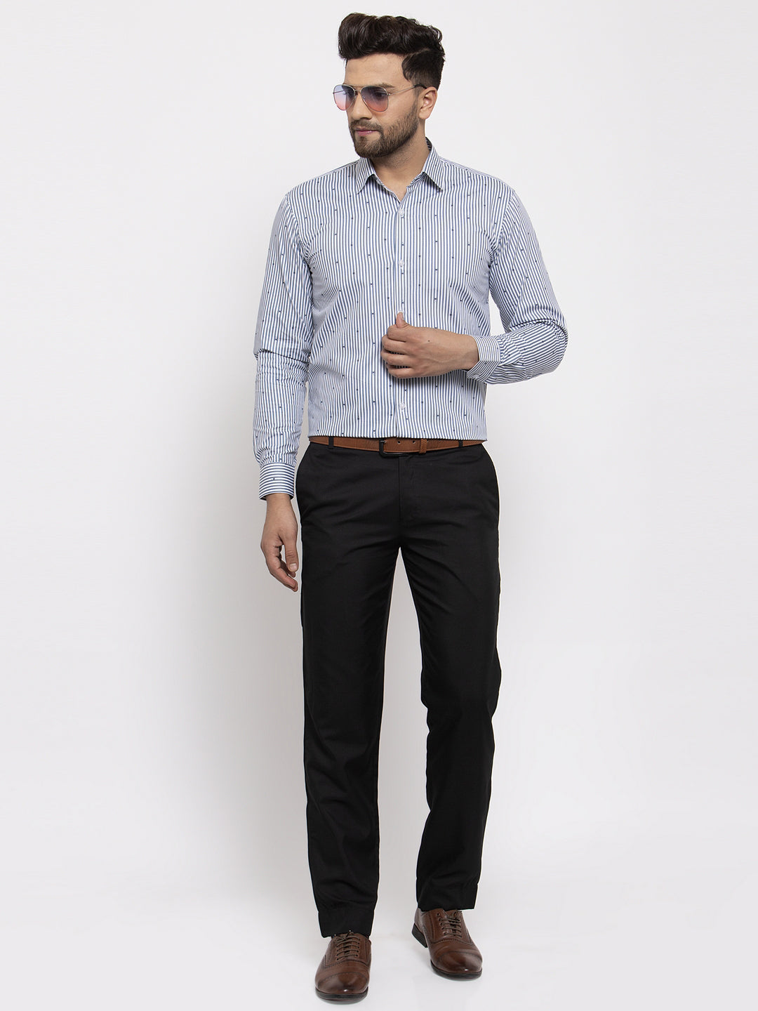 Jainish Grey Men's Cotton Striped Formal Shirt's ( SF 769Light-Grey ) - Distacart