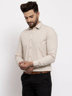 Jainish Cream Men's Cotton Striped Formal Shirt's ( SF 770Cream ) - Distacart