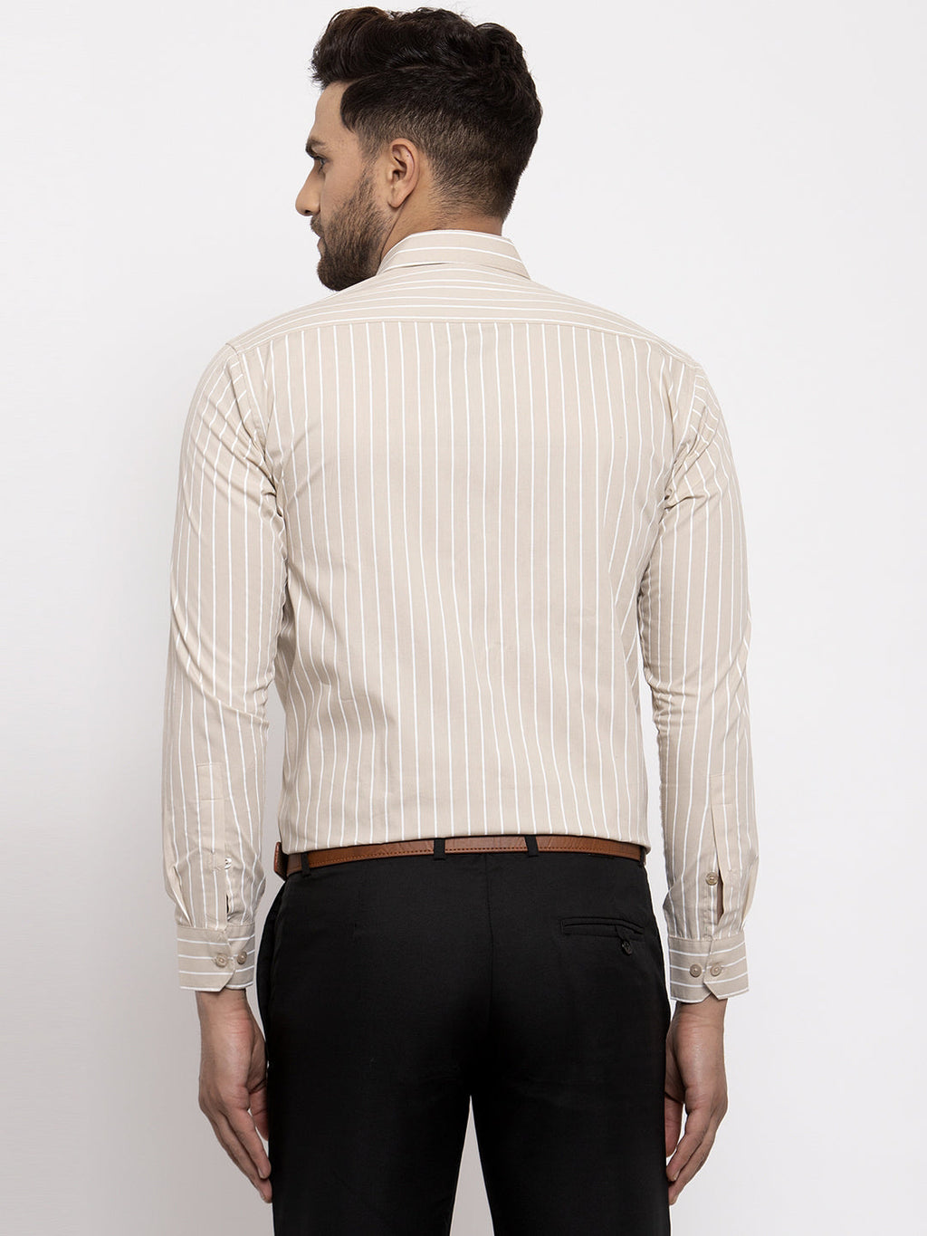 Jainish Cream Men's Cotton Striped Formal Shirt's ( SF 770Cream ) - Distacart
