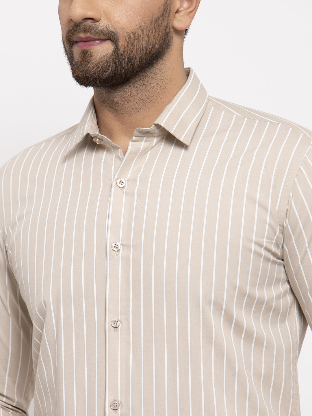 Jainish Cream Men's Cotton Striped Formal Shirt's ( SF 770Cream ) - Distacart