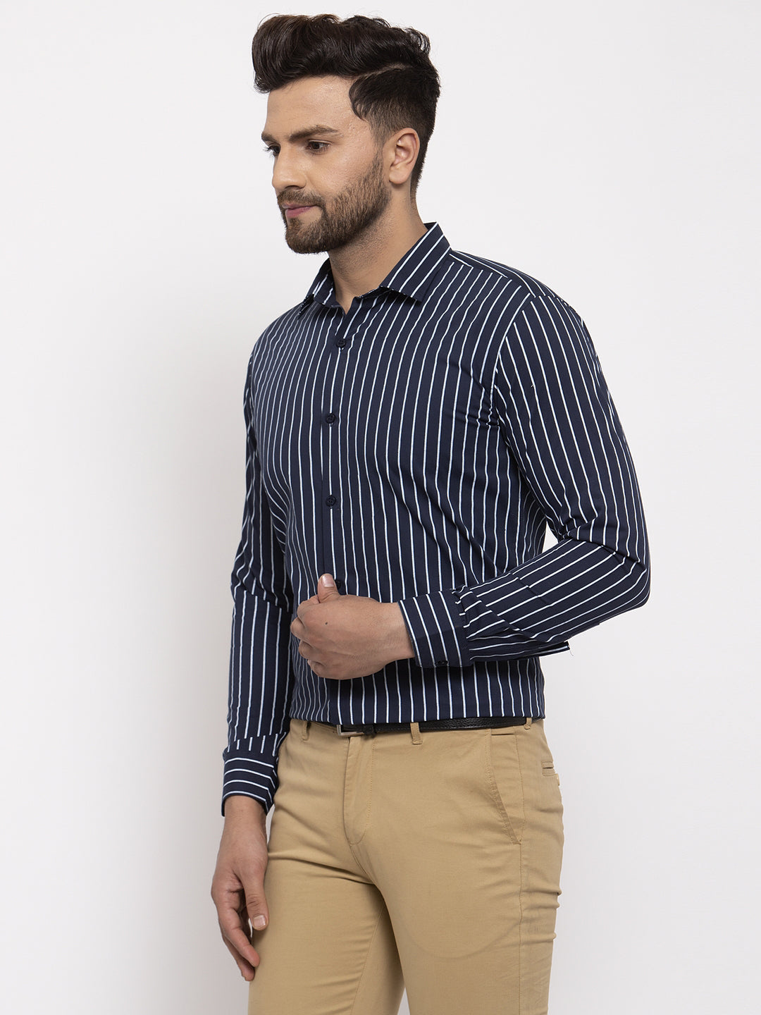 Jainish Navy Men's Cotton Striped Formal Shirt's ( SF 770Navy ) - Distacart