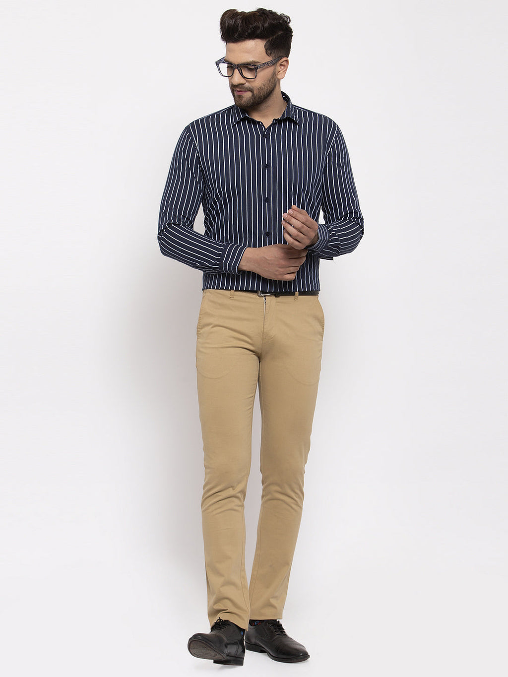 Jainish Navy Men's Cotton Striped Formal Shirt's ( SF 770Navy ) - Distacart