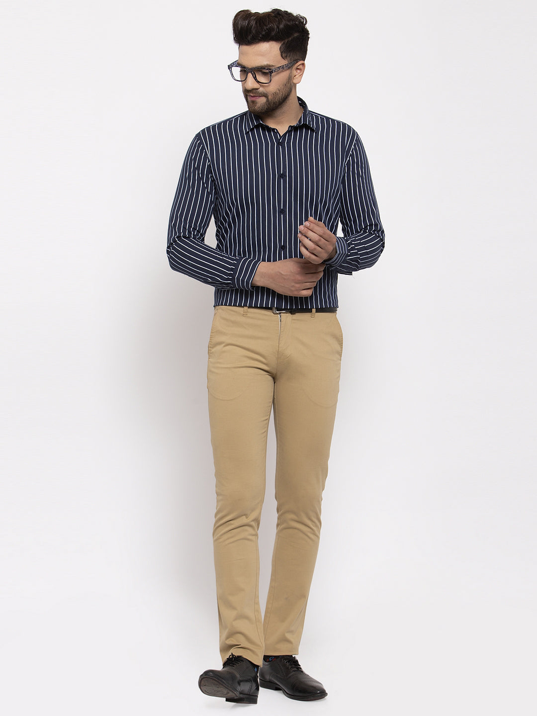Jainish Navy Men's Cotton Striped Formal Shirt's ( SF 770Navy ) - Distacart