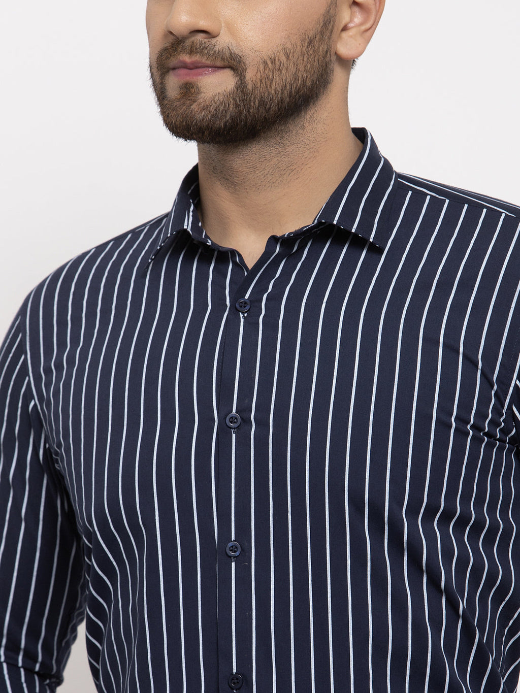 Jainish Navy Men's Cotton Striped Formal Shirt's ( SF 770Navy ) - Distacart