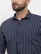 Jainish Navy Men's Cotton Striped Formal Shirt's ( SF 770Navy ) - Distacart