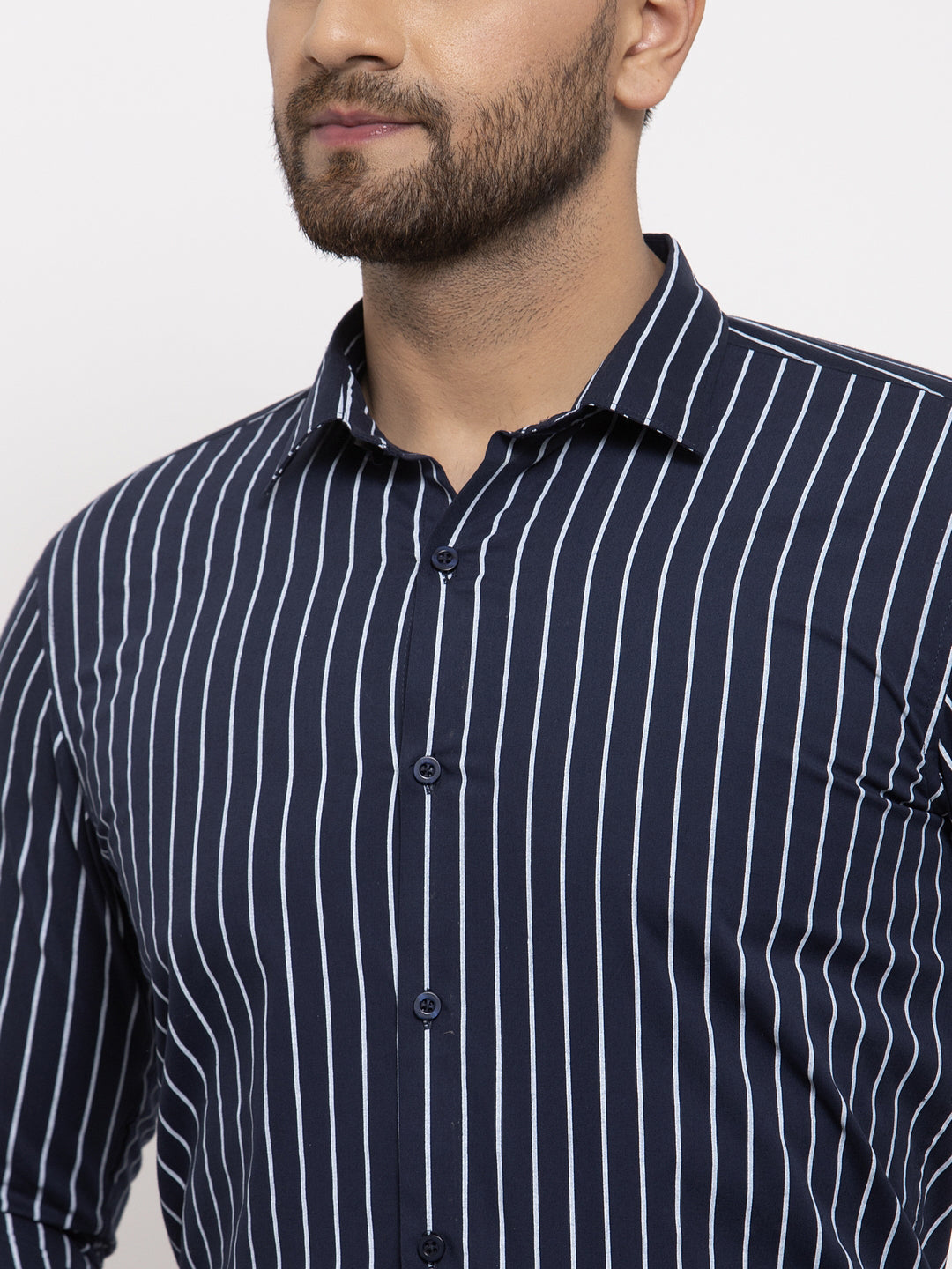Jainish Navy Men's Cotton Striped Formal Shirt's ( SF 770Navy ) - Distacart