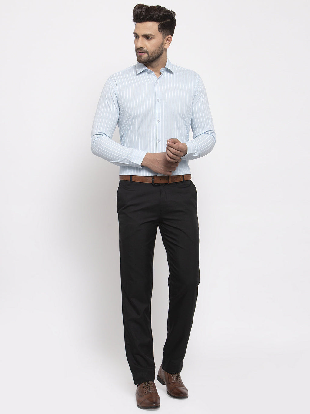 Jainish Blue Men's Cotton Striped Formal Shirt's ( SF 770Sky ) - Distacart