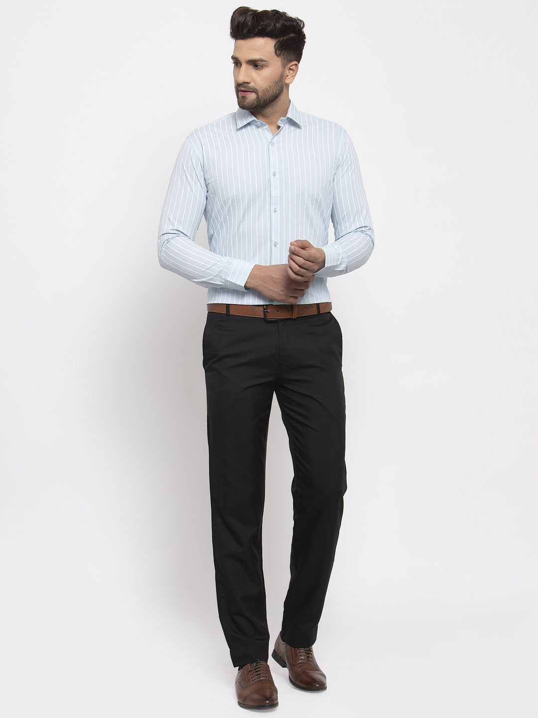 Jainish Blue Men's Cotton Striped Formal Shirt's ( SF 770Sky ) - Distacart