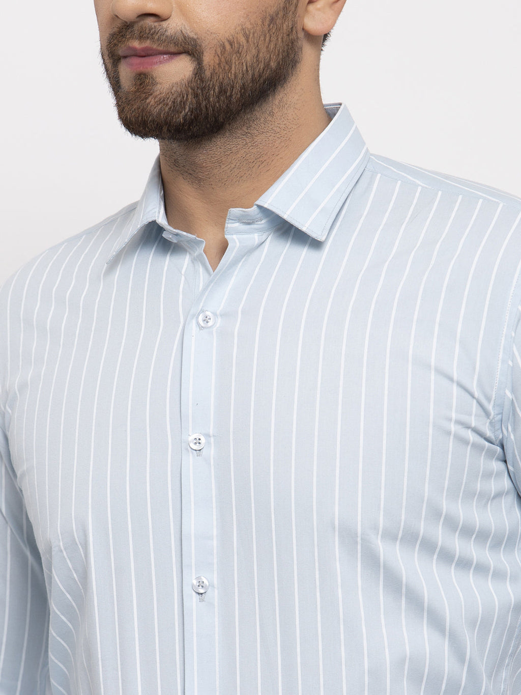 Jainish Blue Men's Cotton Striped Formal Shirt's ( SF 770Sky ) - Distacart