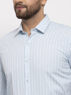 Jainish Blue Men's Cotton Striped Formal Shirt's ( SF 770Sky ) - Distacart