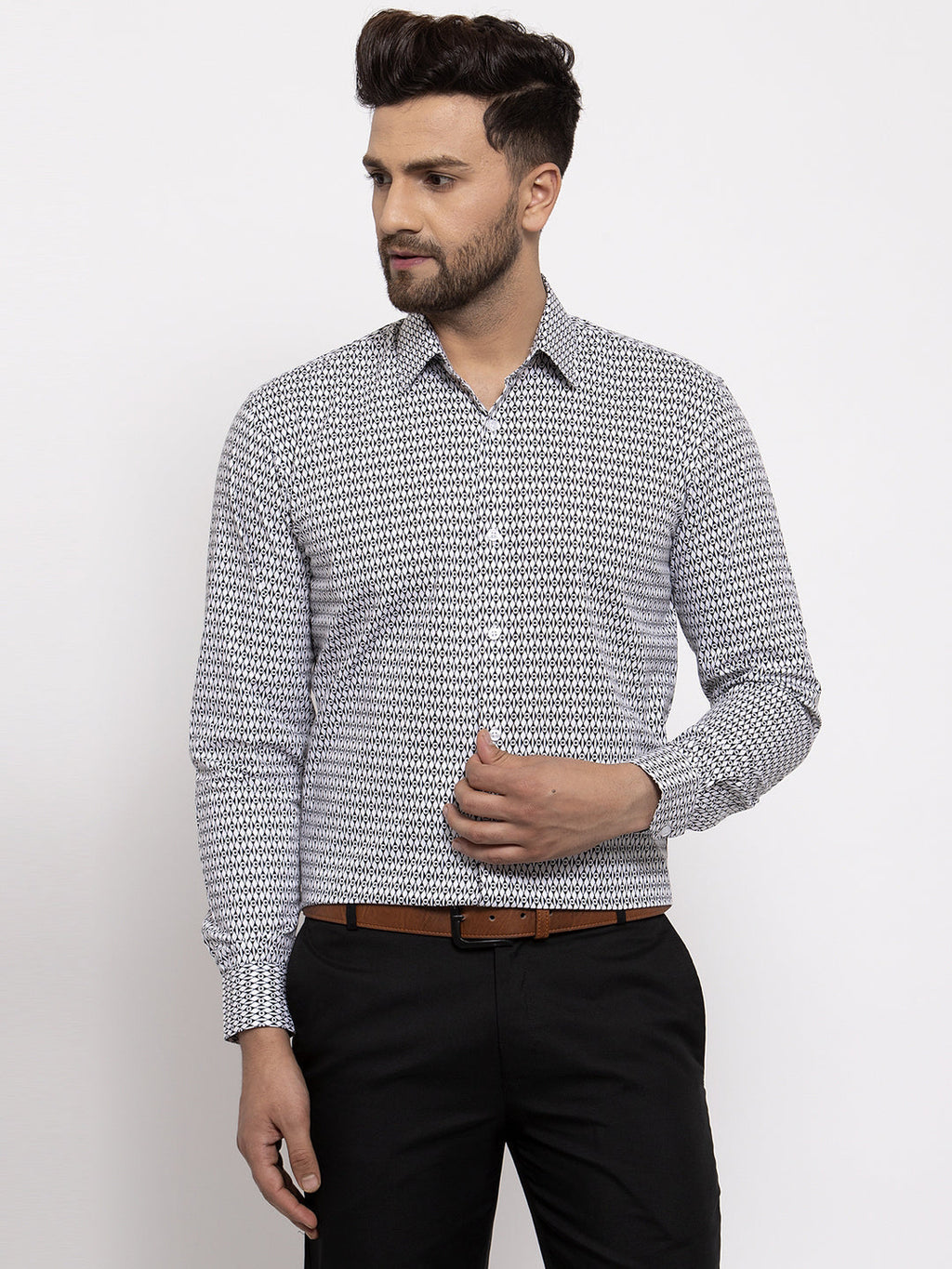 Jainish Black Men's Cotton Geometric Formal Shirt's ( SF 771Black ) - Distacart