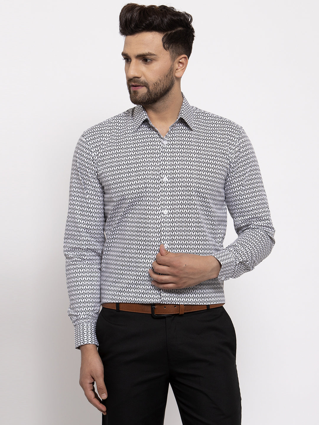 Jainish Black Men's Cotton Geometric Formal Shirt's ( SF 771Black ) - Distacart
