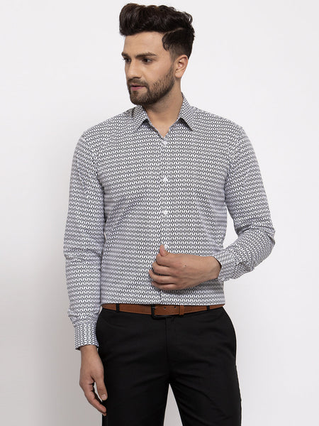 Jainish Black Men's Cotton Geometric Formal Shirt's ( SF 771Black )