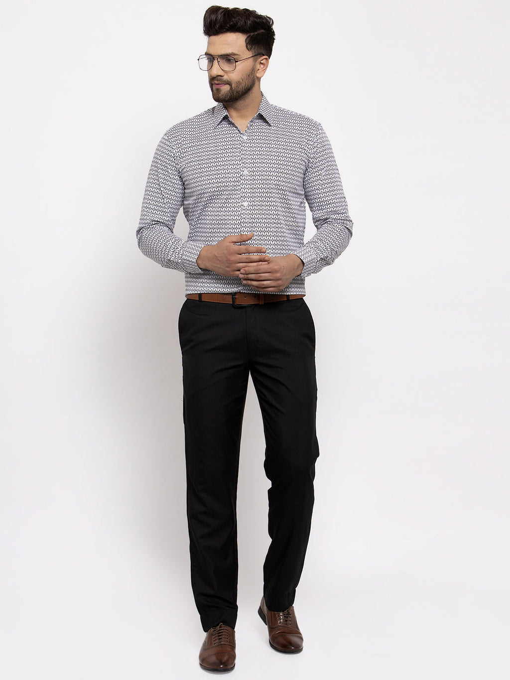Jainish Black Men's Cotton Geometric Formal Shirt's ( SF 771Black ) - Distacart