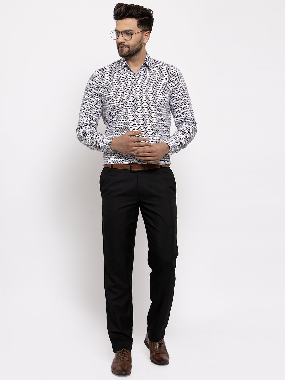 Jainish Black Men's Cotton Geometric Formal Shirt's ( SF 771Black ) - Distacart