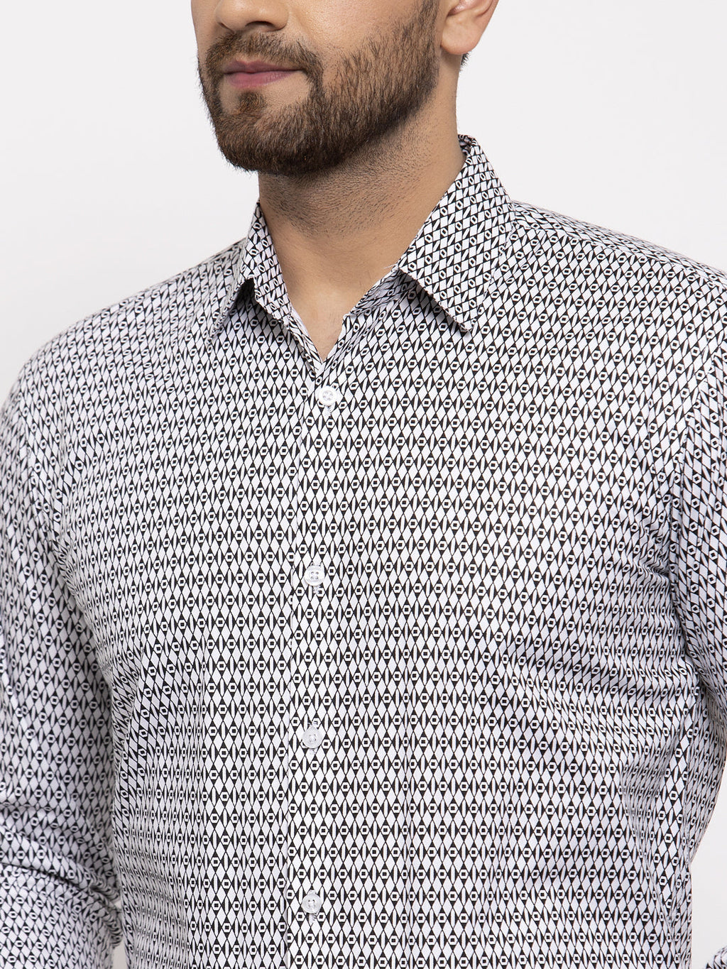 Jainish Black Men's Cotton Geometric Formal Shirt's ( SF 771Black ) - Distacart