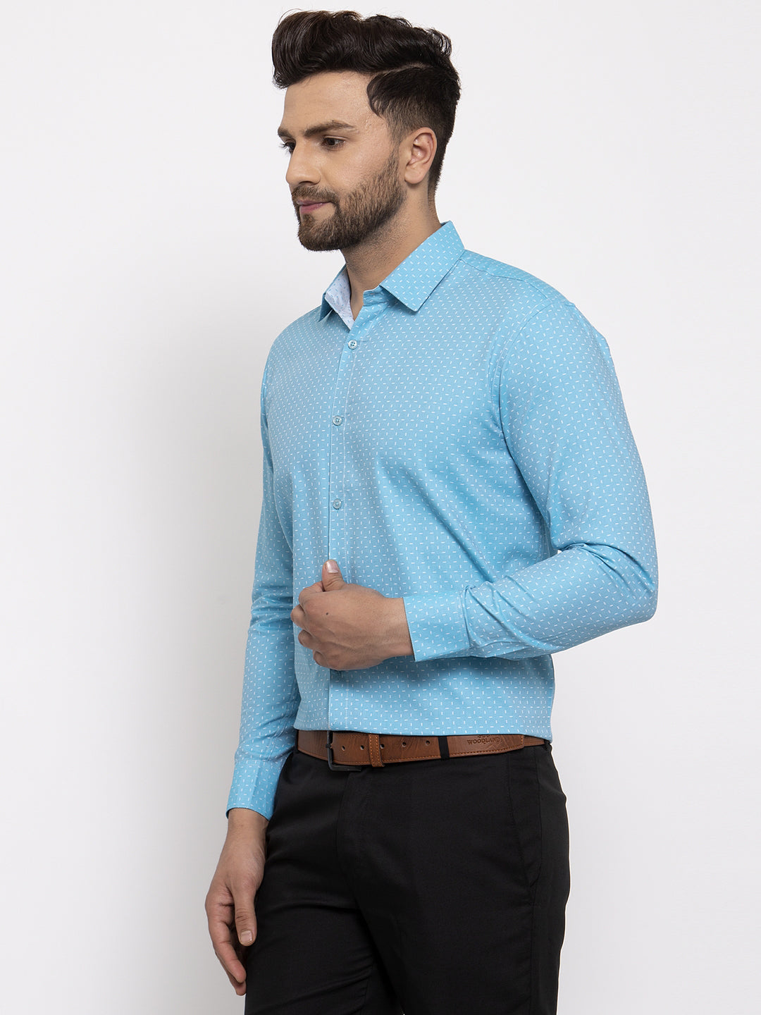 Jainish Blue Men's Cotton Printed Formal Shirt's ( SF 774Aqua ) - Distacart