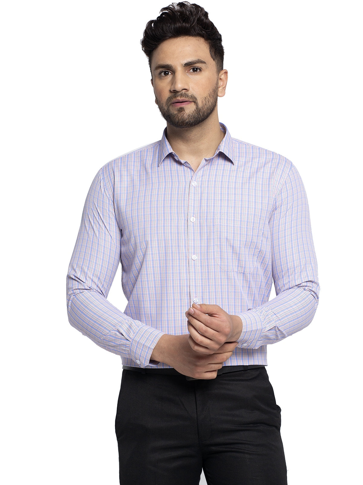 Jainish Multi Men's Cotton Checked Formal Shirt's ( SF 776Voilet ) - Distacart