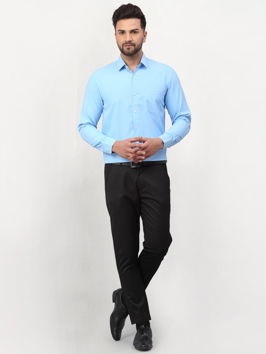 Jainish Blue Men's Solid Formal Shirts ( SF 777Light-Blue ) - Distacart