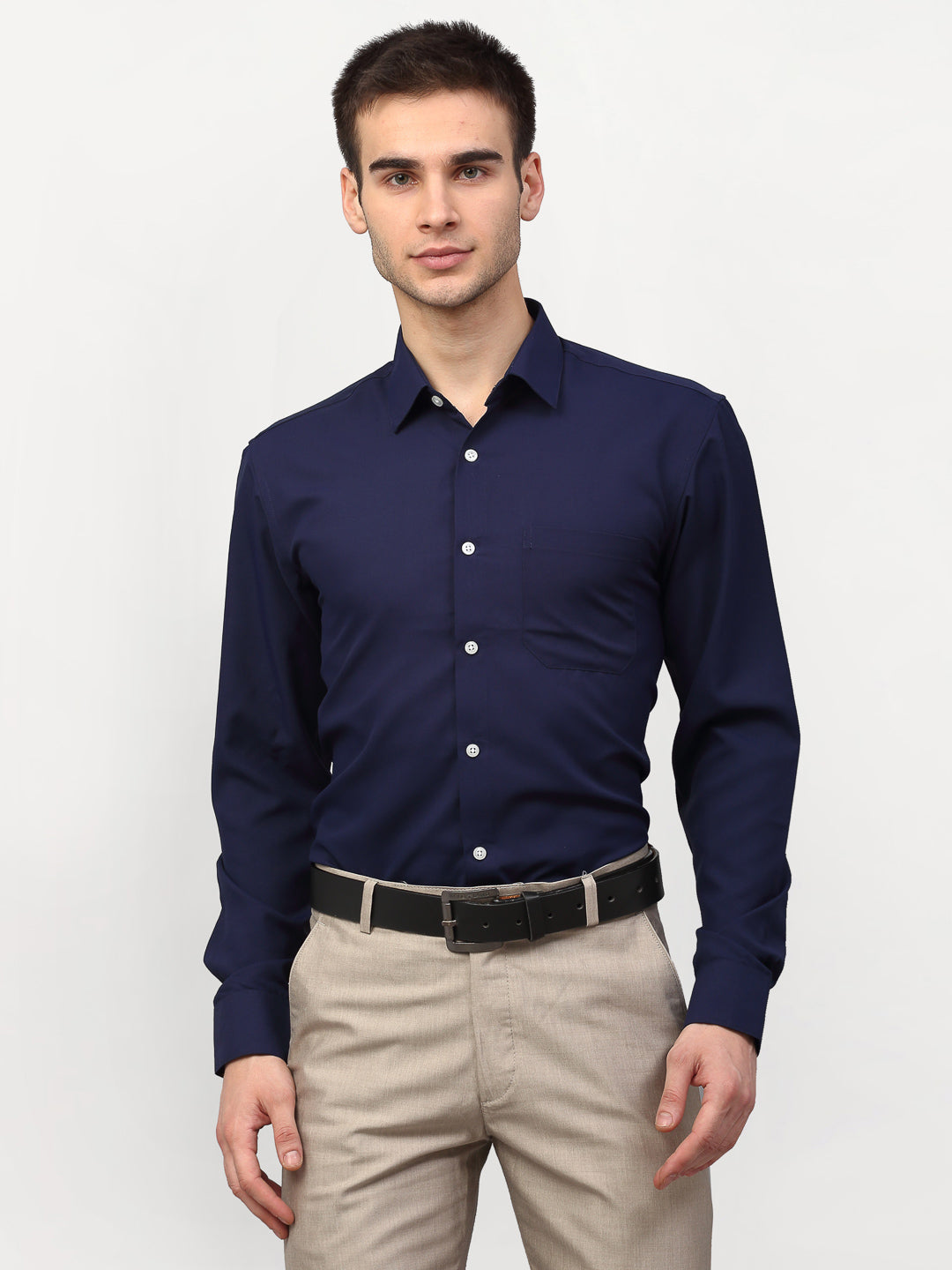 Jainish Navy Blue Men's Solid Formal Shirts ( SF 777Navy ) - Distacart