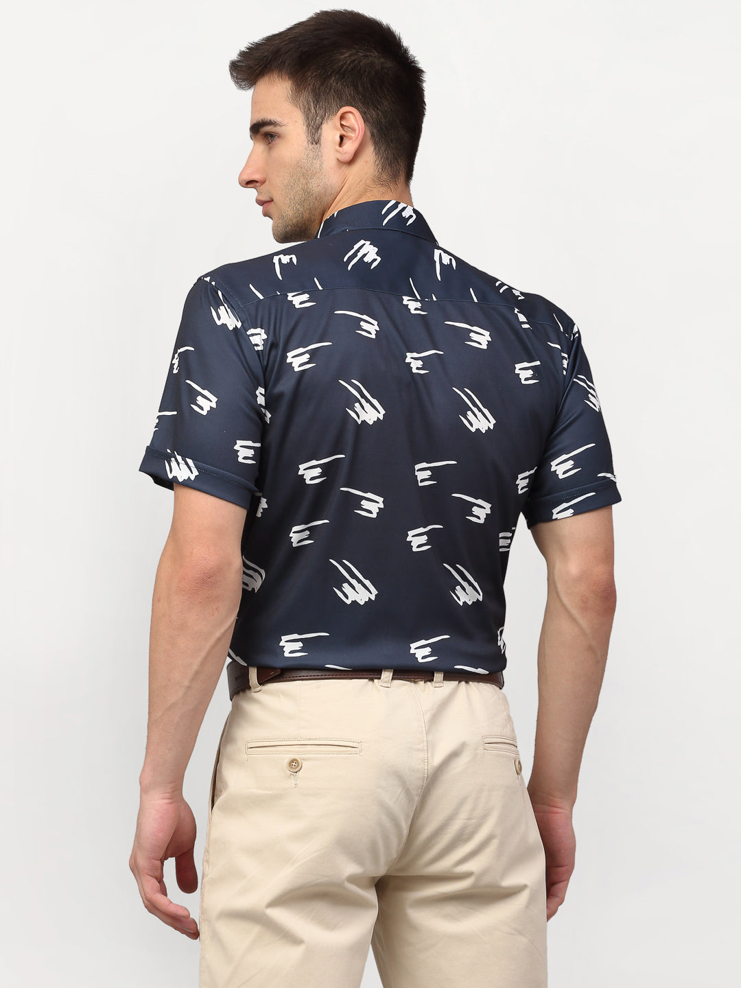 Jainish Navy Blue Men's Printed Lycra Half Sleevess Formal Shirts ( SF 778Navy ) - Distacart