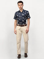 Jainish Navy Blue Men's Printed Lycra Half Sleevess Formal Shirts ( SF 778Navy ) - Distacart