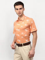 Jainish Peach Men's Printed Lycra Half Sleevess Formal Shirts ( SF 778Peach ) - Distacart