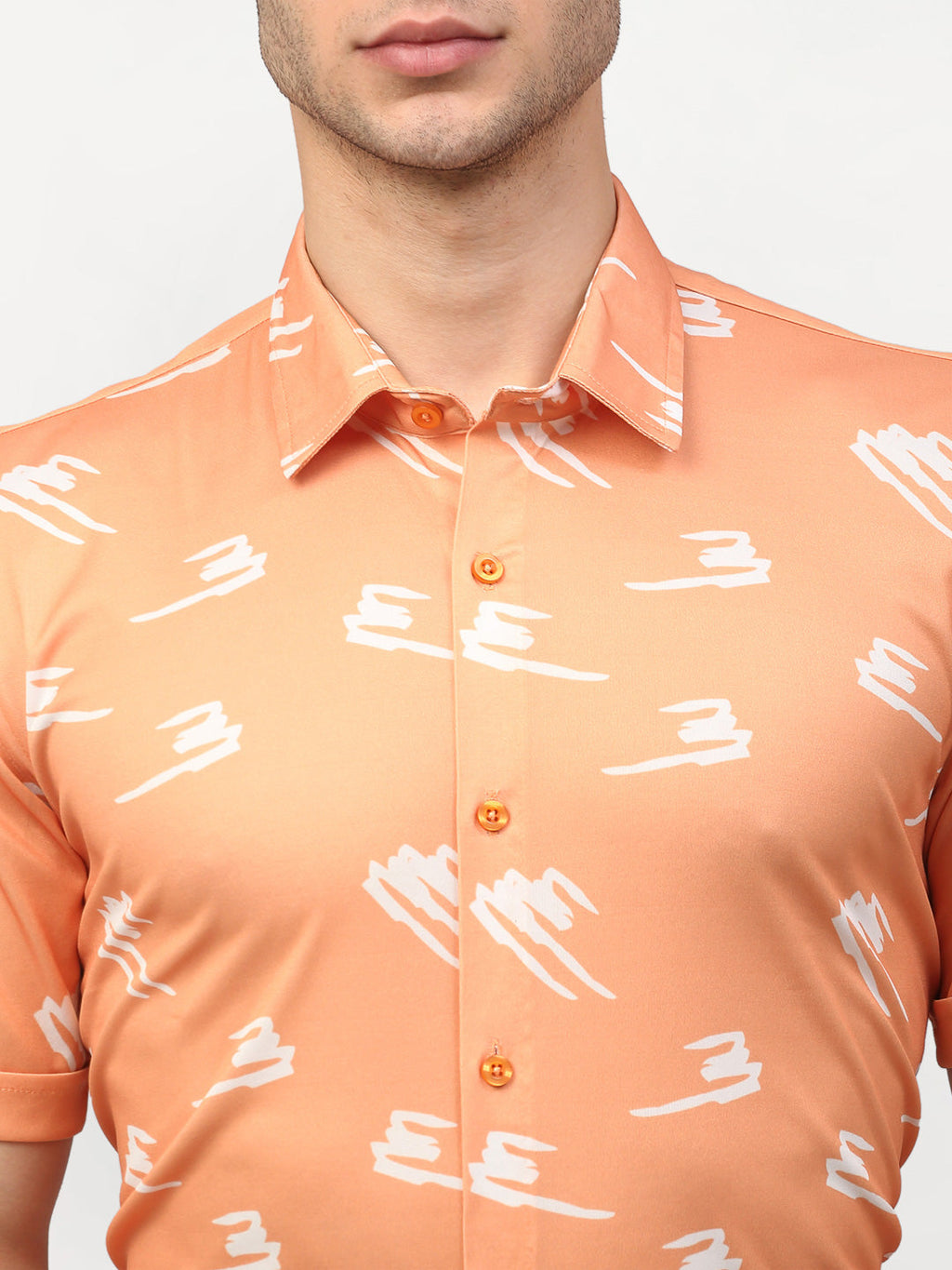 Jainish Peach Men's Printed Lycra Half Sleevess Formal Shirts ( SF 778Peach ) - Distacart