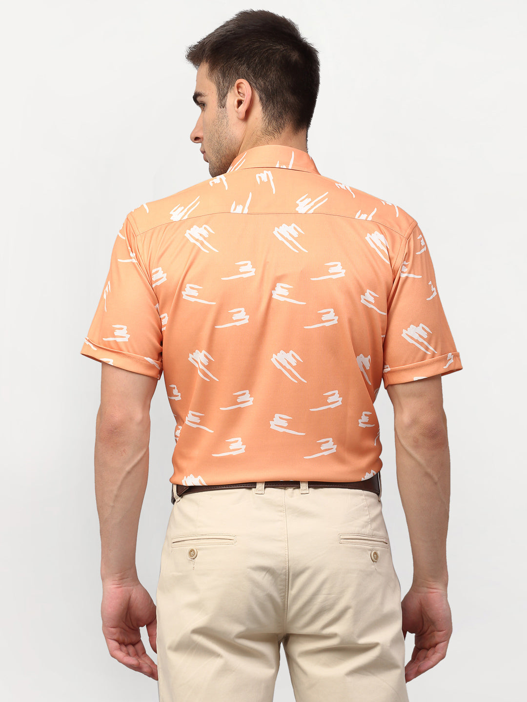 Jainish Peach Men's Printed Lycra Half Sleevess Formal Shirts ( SF 778Peach ) - Distacart