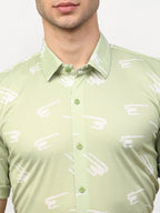 Jainish Green Men's Printed Lycra Half Sleevess Formal Shirts ( SF 778Pista ) - Distacart