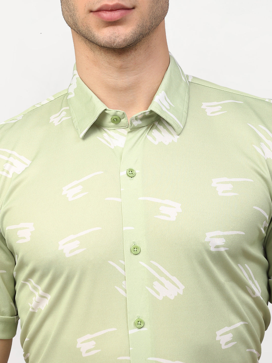 Jainish Green Men's Printed Lycra Half Sleevess Formal Shirts ( SF 778Pista ) - Distacart