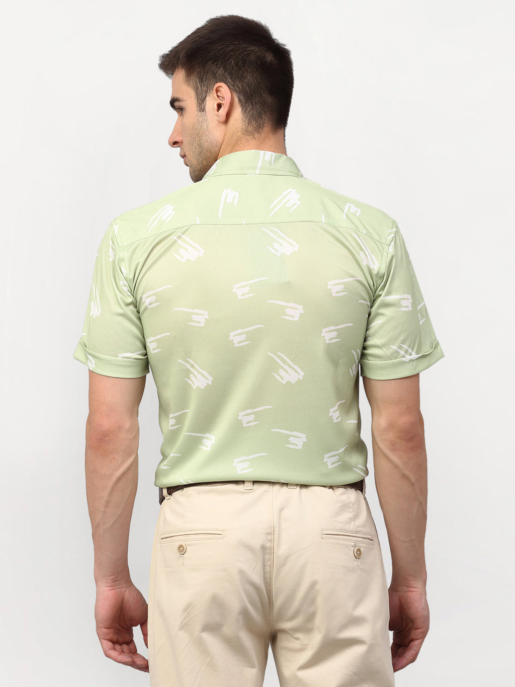 Jainish Green Men's Printed Lycra Half Sleevess Formal Shirts ( SF 778Pista ) - Distacart